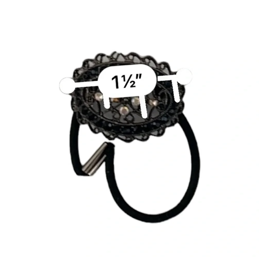 Pony Tail Holder Oval in Black Metalwork and Faux Crystals​​​​